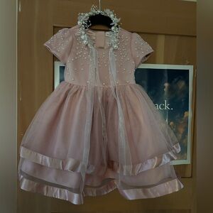 Pink pearl dress with pearl floral crown